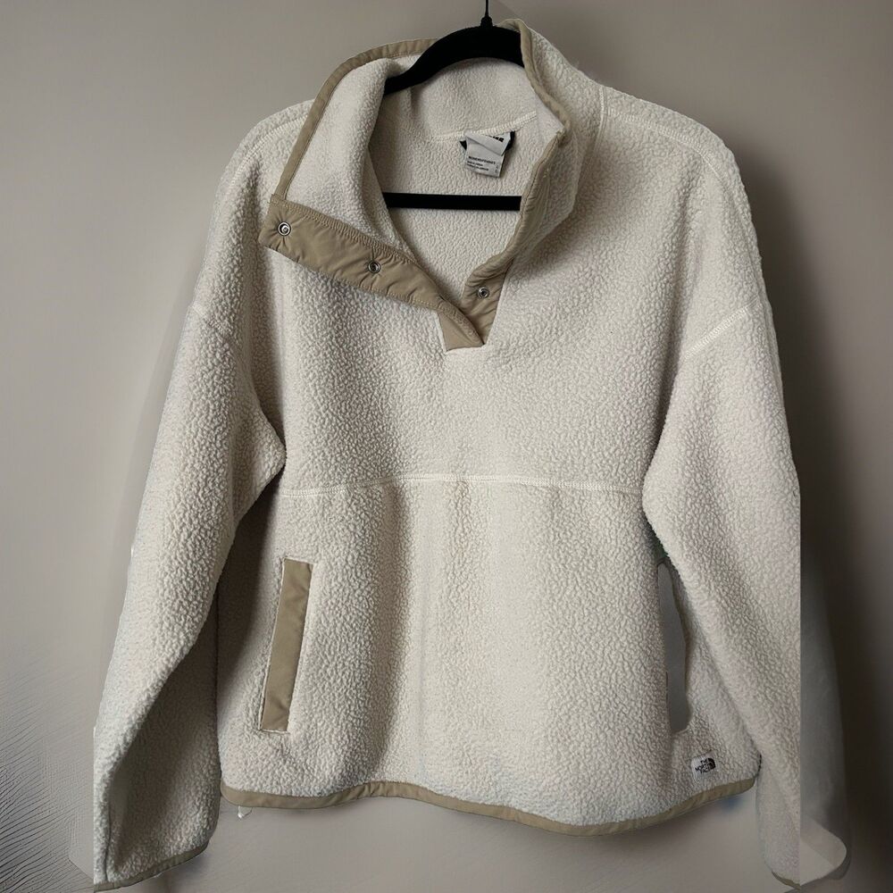 The North Face Cragmont Bleached Sand Sherpa Fleece Pullover Womens Size Large